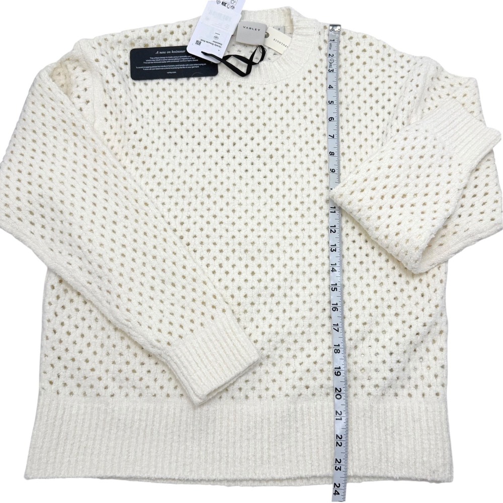 NWT Varley Grady Boucle Knit Sweater S Ivory New Mesh Pointeille Anthropologie - Picture 10 of 12